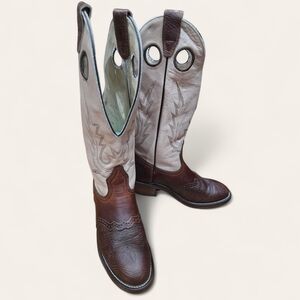 Beige and Brown Leather Boots